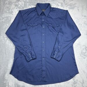 Panhandle Slim Western Shirt Men 17.5 34 Blue Pearl Snap Long Sleeve Cowboy